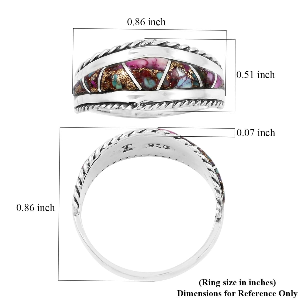 Santa Fe Style Rainbow Multi Gemstone 2.75 ctw Ring in Sterling Silver (Size 8.0) image number 4
