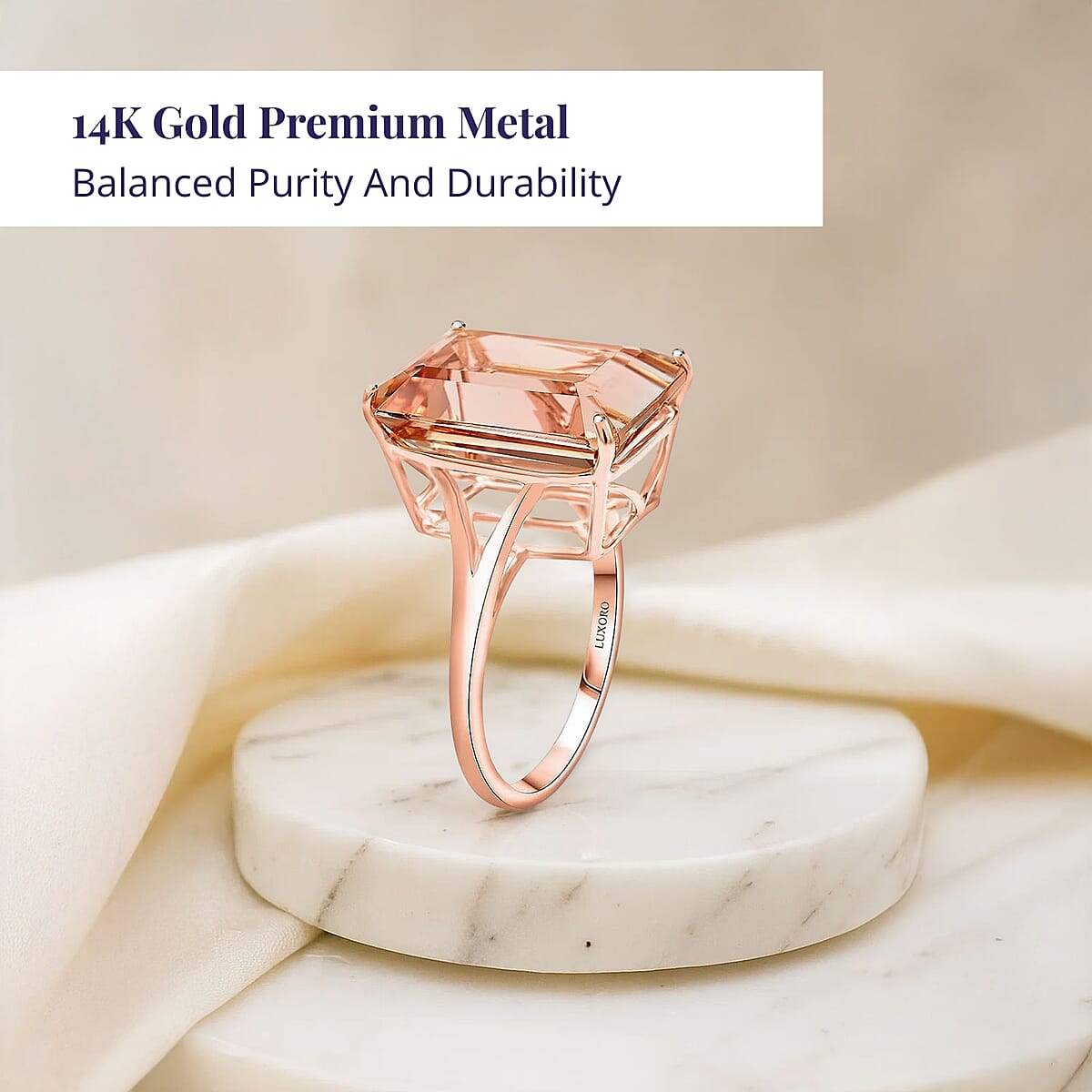 Certified & Appraised Luxoro 14K Rose Gold AAA Marropino Morganite Solitaire Ring (Size 8.5) 10.50 ctw image number 2