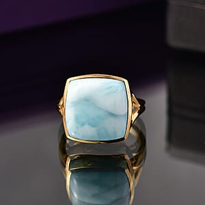 D'Joy Larimar 13.65 ctw Hidden Reef Ring in 18K Vermeil Yellow Gold Over Sterling Silver (Size 10.0)