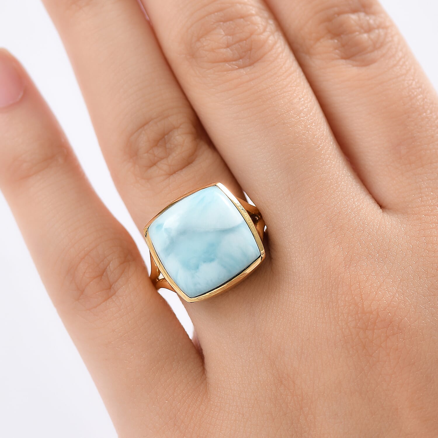 D'Joy AAA Larimar 13.65 ctw Hidden Reef Ring in 18K Vermeil Yellow Gold Over Sterling Silver (Size 10.0)