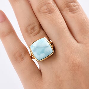 D'Joy Larimar 13.65 ctw Hidden Reef Ring in 18K Vermeil Yellow Gold Over Sterling Silver (Size 10.0)