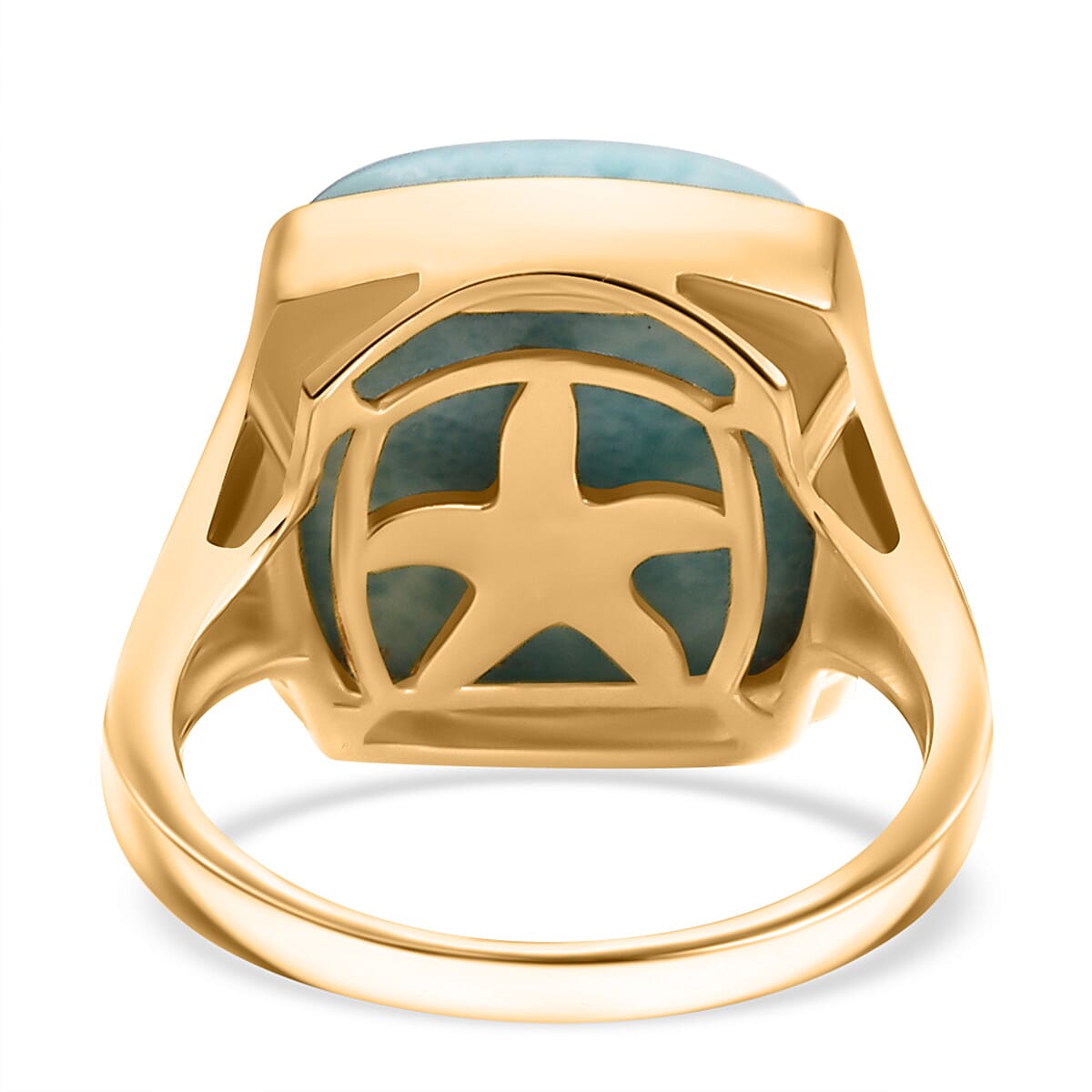 D'Joy AAA Larimar 13.65 ctw Hidden Reef Ring in 18K Vermeil Yellow Gold Over Sterling Silver (Size 10.0)