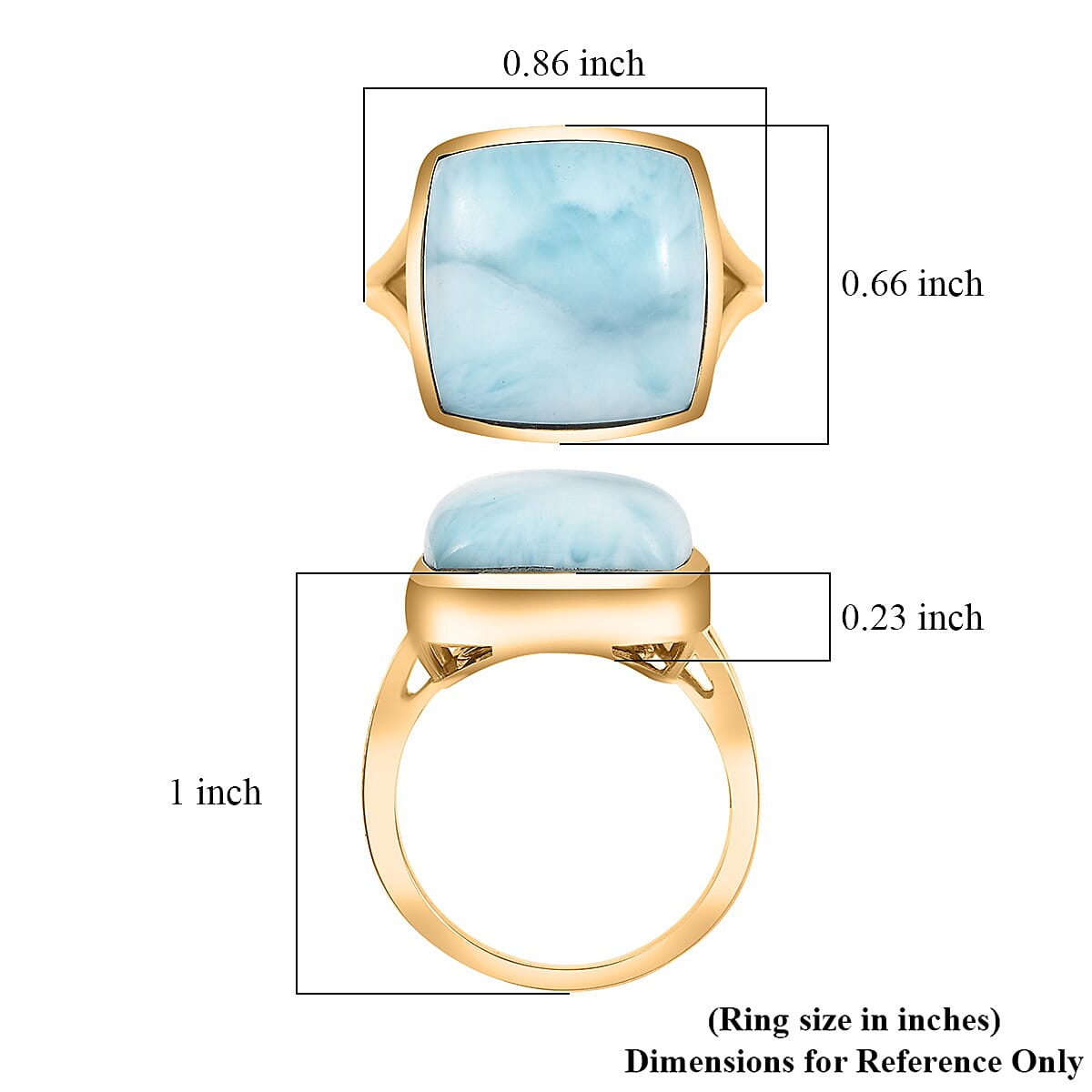 D'Joy AAA Larimar 13.65 ctw Hidden Reef Ring in 18K Vermeil Yellow Gold Over Sterling Silver (Size 10.0)