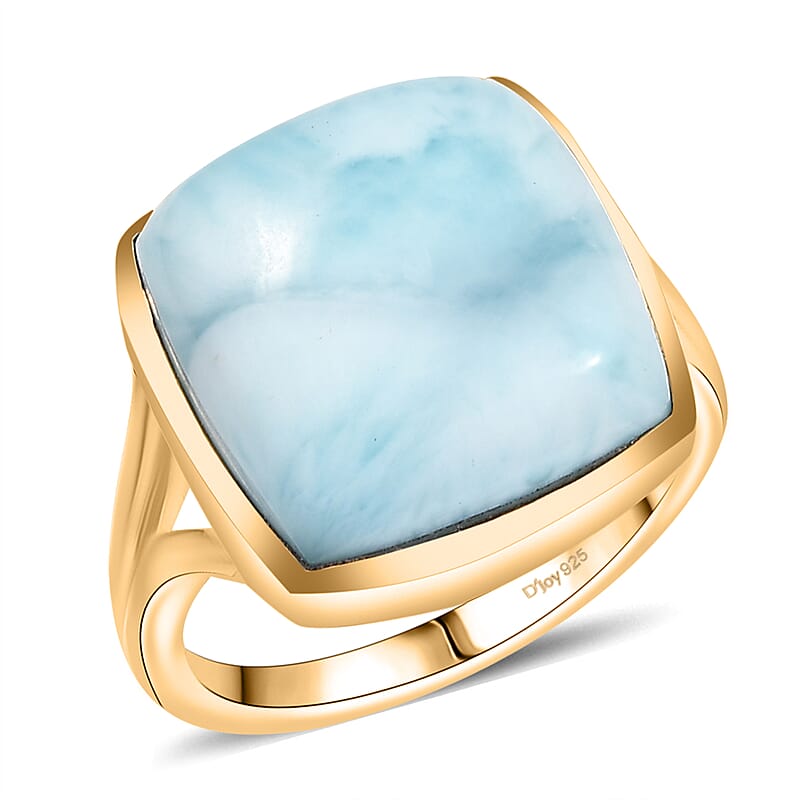 D'Joy AAA Larimar 13.65 ctw Hidden Reef Ring in 18K Vermeil Yellow Gold Over Sterling Silver (Size 6.0)