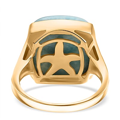 D'Joy AAA Larimar 13.65 ctw Hidden Reef Ring in 18K Vermeil Yellow Gold Over Sterling Silver (Size 6.0)