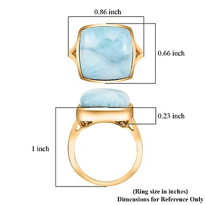 D'Joy AAA Larimar 13.65 ctw Hidden Reef Ring in 18K Vermeil Yellow Gold Over Sterling Silver (Size 6.0)