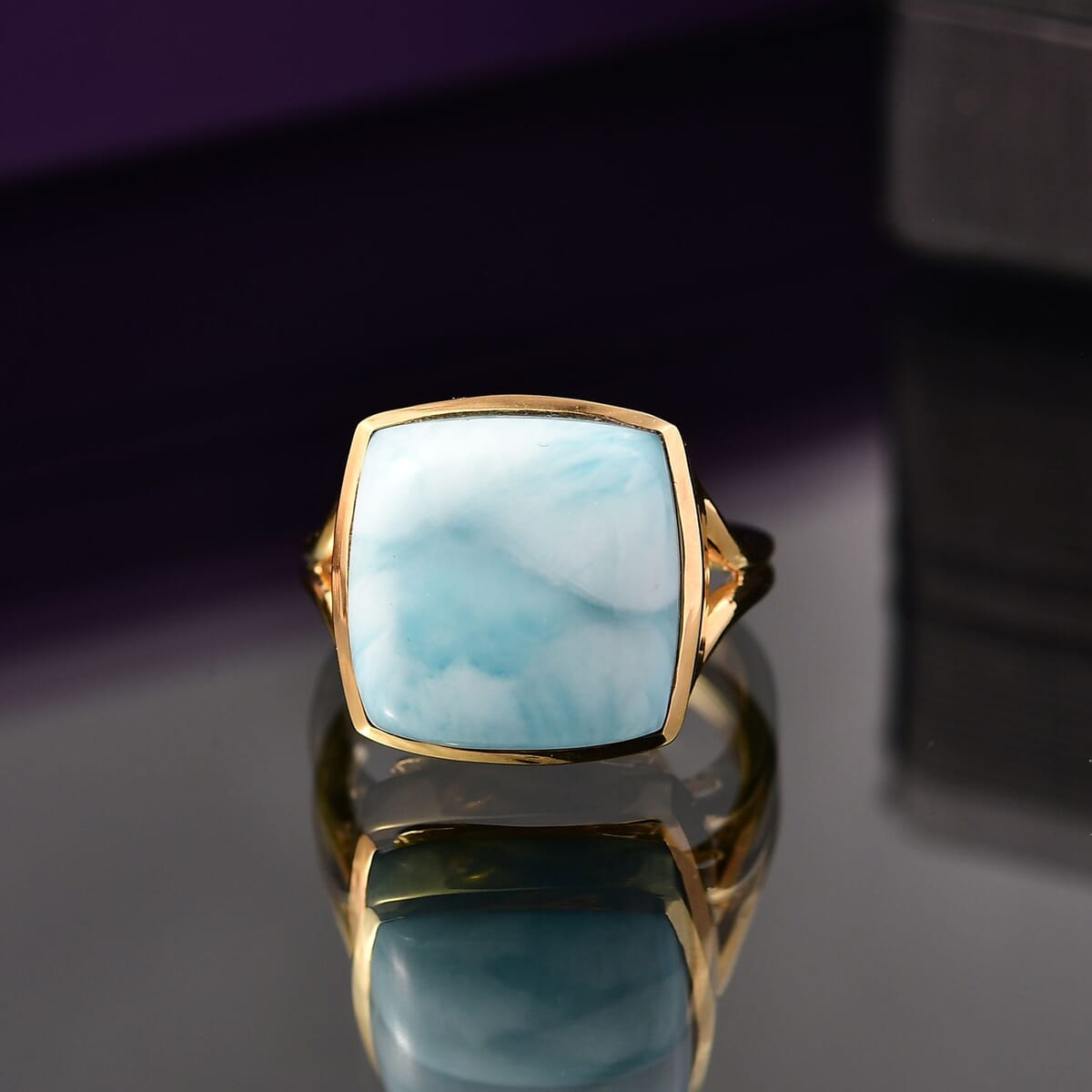 D’Joy Larimar 13.50 ctw Hidden Reef Ring in 18K Vermeil Yellow Gold Over Sterling Silver (Size 7.0) image number 1
