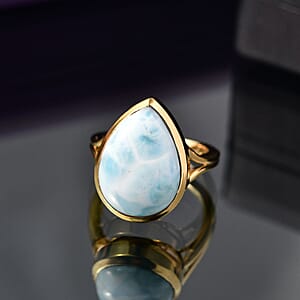 D'Joy Larimar 12.15 ctw Hidden Reef Ring in 18K Vermeil Yellow Gold Over Sterling Silver (Size 7.0)