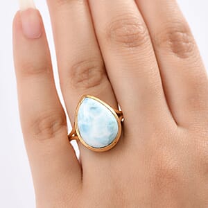 D'Joy Larimar 12.15 ctw Hidden Reef Ring in 18K Vermeil Yellow Gold Over Sterling Silver (Size 7.0)