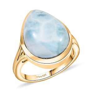 D'Joy Larimar 12.15 ctw Hidden Reef Ring in 18K Vermeil Yellow Gold Over Sterling Silver (Size 8.0)