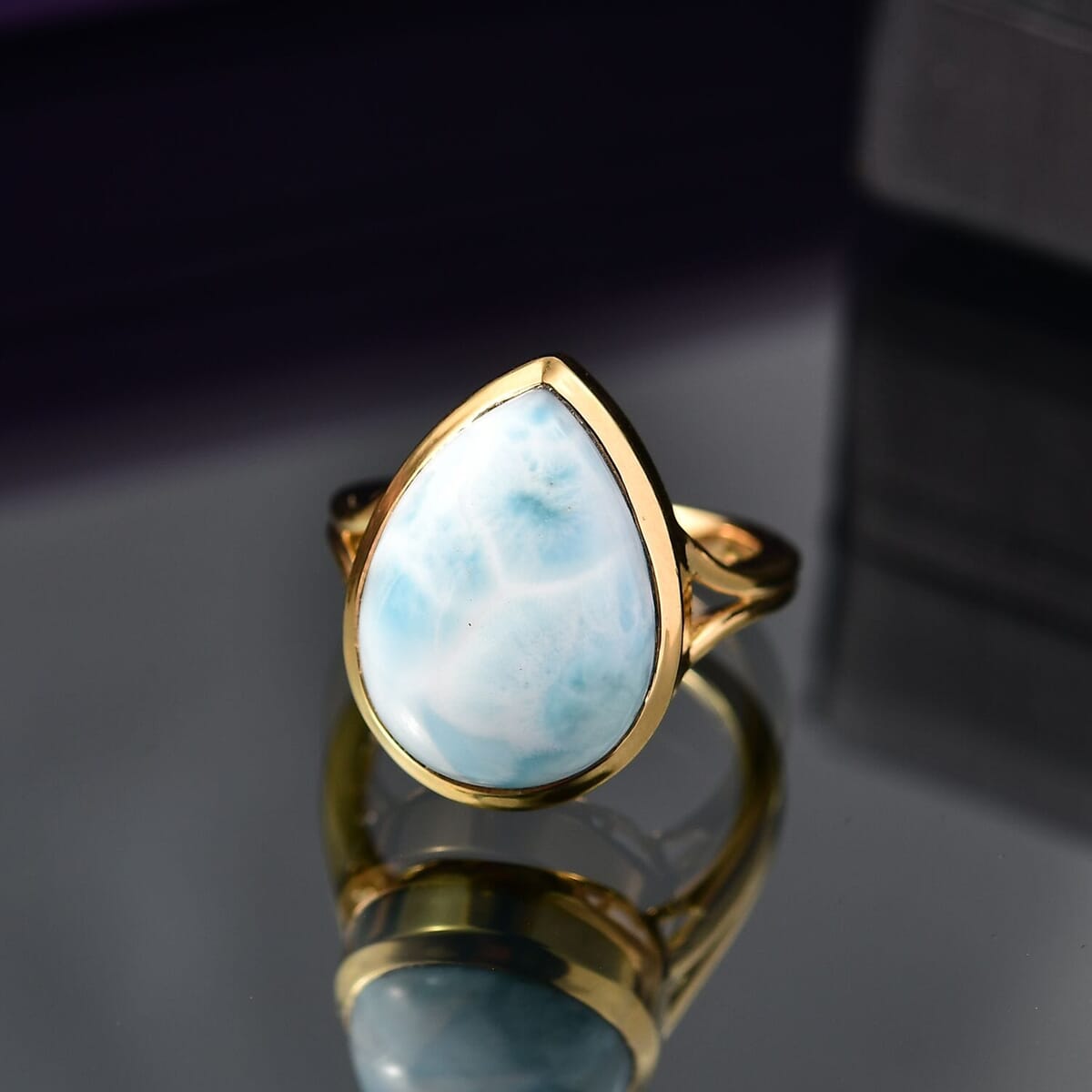 D’Joy Larimar 12.15 ctw Hidden Reef Ring in 18K Vermeil Yellow Gold Over Sterling Silver (Size 9.0) image number 1