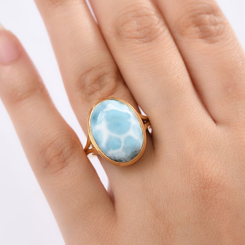 D'Joy Larimar 13.60 ctw Hidden Reef Ring in 18K Vermeil Yellow Gold Over Sterling Silver (Size 10.0)