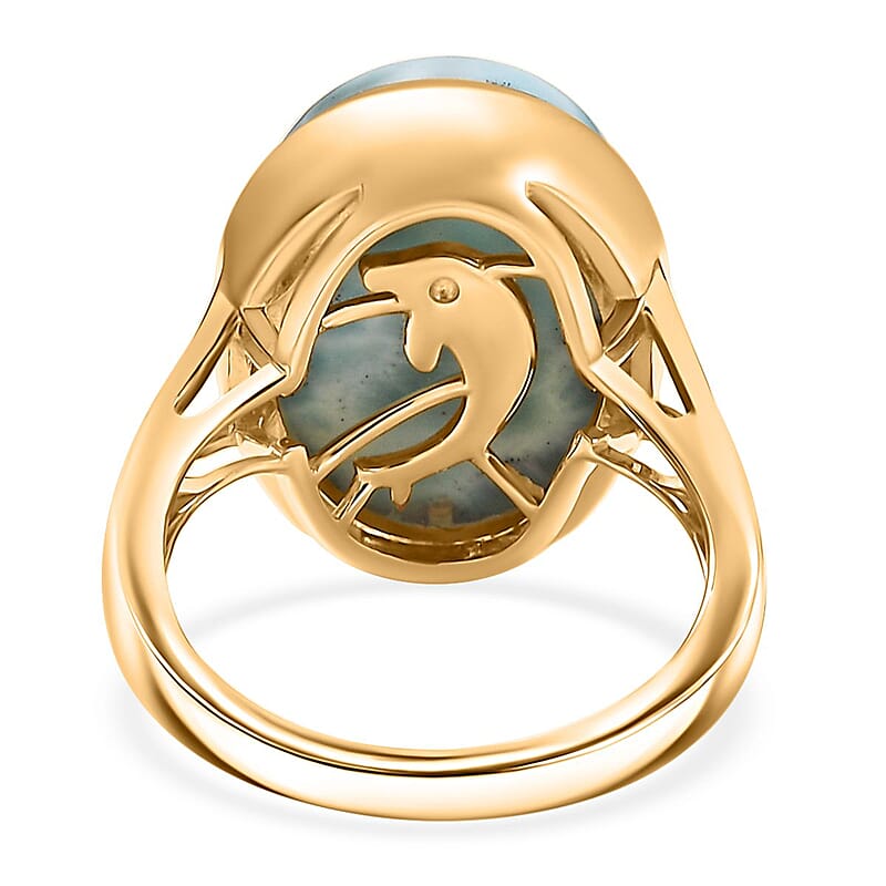 D'Joy Larimar 13.60 ctw Hidden Reef Ring in 18K Vermeil Yellow Gold Over Sterling Silver (Size 10.0)