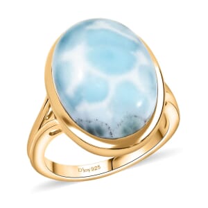D’Joy Larimar 13.60 ctw Hidden Reef Ring in 18K Vermeil Yellow Gold Over Sterling Silver (Size 6.0)