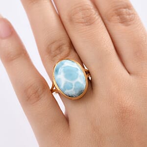 D'Joy Larimar 13.60 ctw Hidden Reef Ring in 18K Vermeil Yellow Gold Over Sterling Silver (Size 7.0)