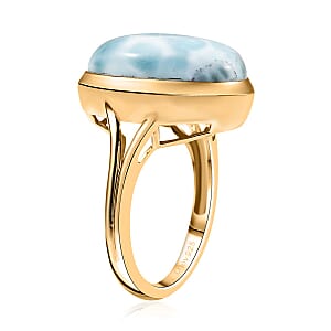 D'Joy Larimar 13.60 ctw Hidden Reef Ring in 18K Vermeil Yellow Gold Over Sterling Silver (Size 7.0)