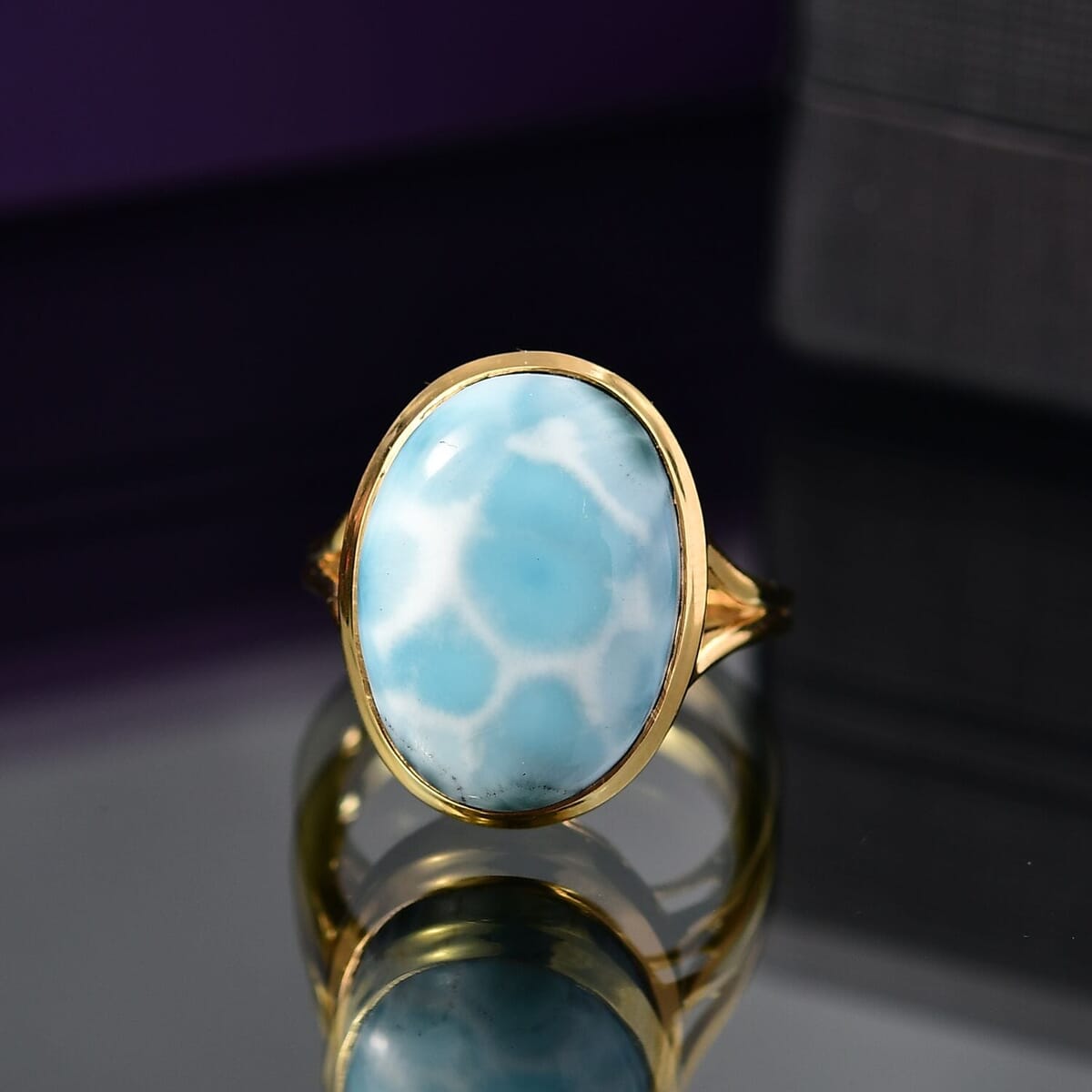 D’Joy Larimar 13.60 ctw Hidden Reef Ring in 18K Vermeil Yellow Gold Over Sterling Silver (Size 8.0) image number 1