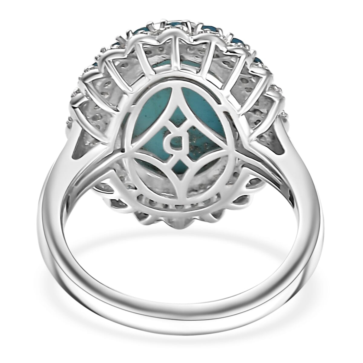 D'Joy Larimar and Multi Gemstone 7.80 ctw Ocean's Halo Ring in Rhodium Over Sterling Silver (Size 10.0) image number 4