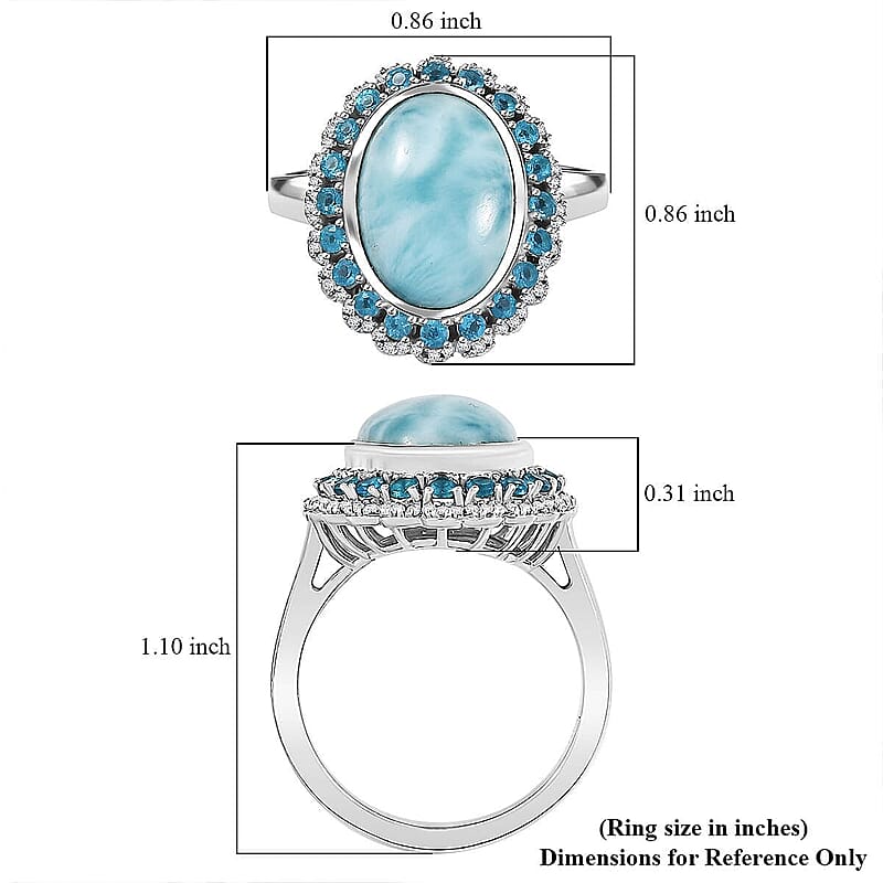 D'Joy Larimar, Multi Gemstone Ring in Rhodium Over Sterling Silver (Size 5.0) 7.80 ctw