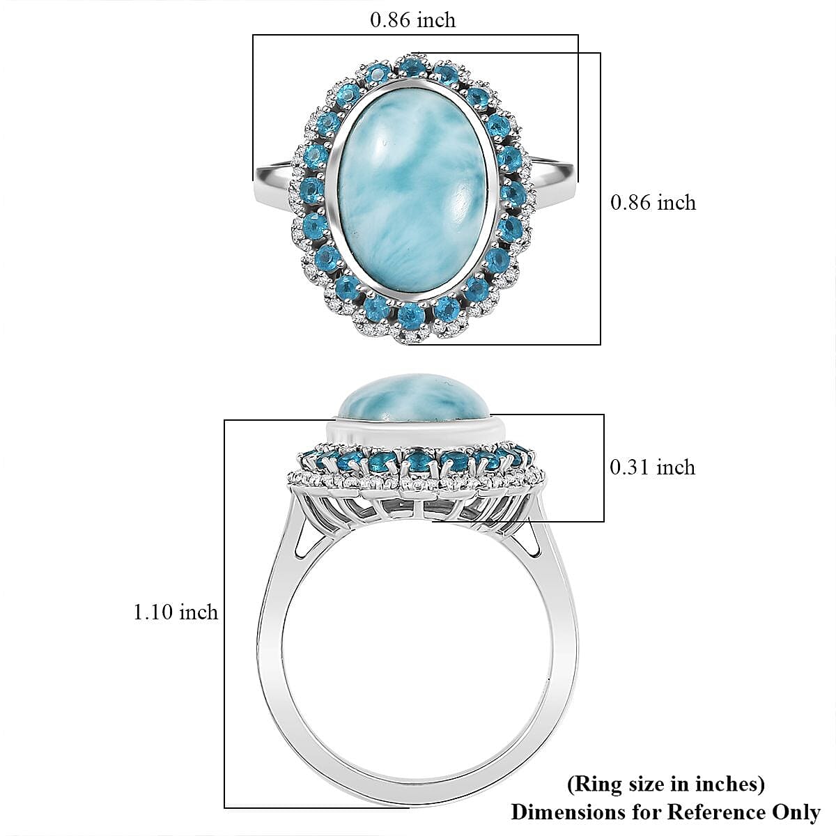 D'Joy Larimar and Multi Gemstone 7.80 ctw Ocean's Halo Ring in Rhodium Over Sterling Silver (Size 9.0) image number 5