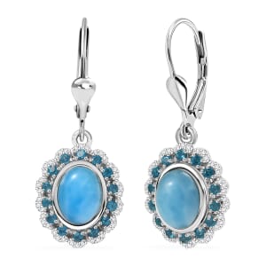 D’Joy Larimar and Multi Gemstone 3.40 ctw Ocean's Halo Earrings in Rhodium Over Sterling Silver