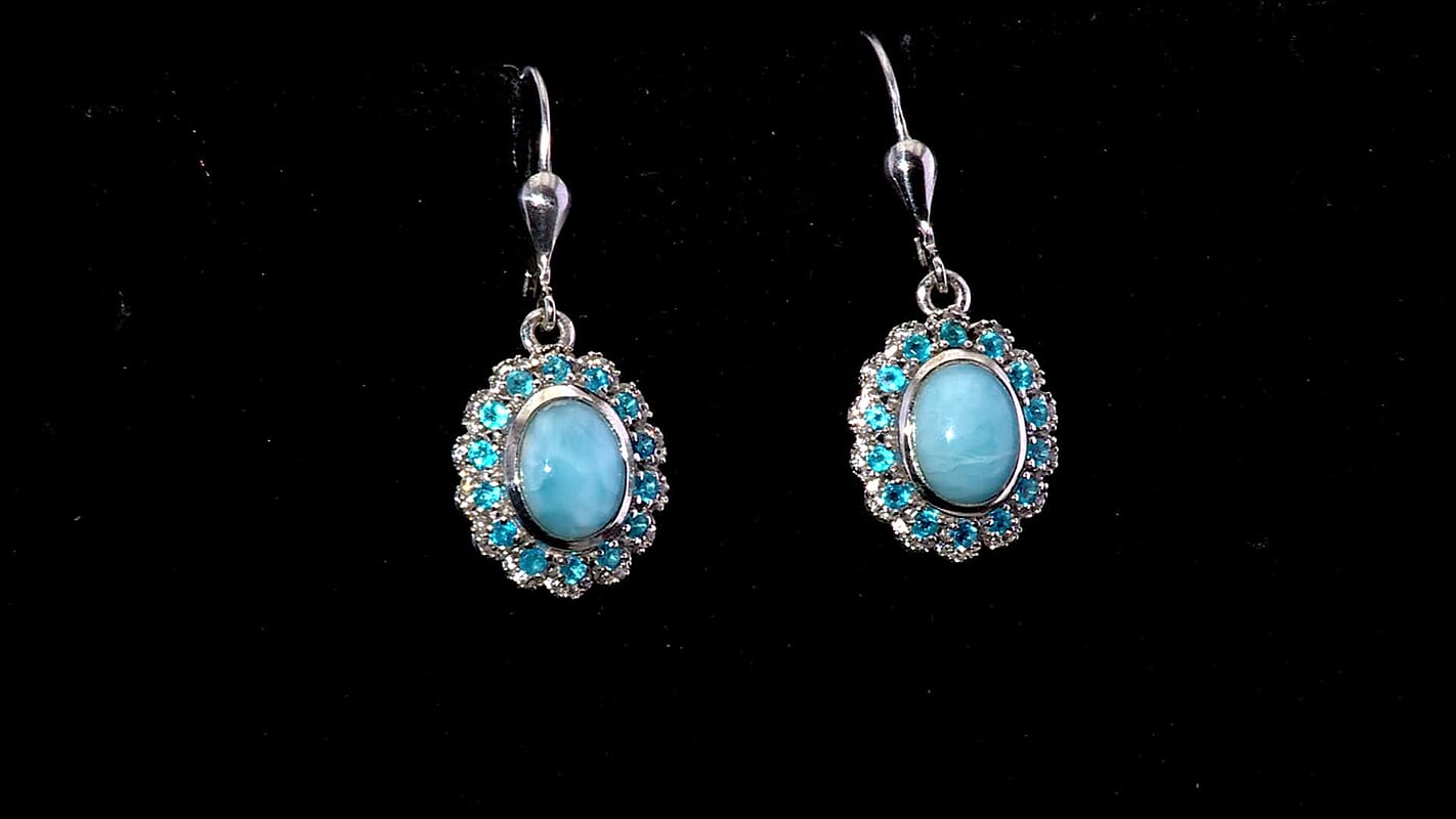 D’Joy Larimar, Multi Gemstone Earrings in Rhodium Over Sterling Silver 3.40 ctw