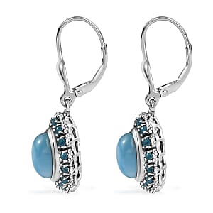 D'Joy Larimar and Multi Gemstone 3.40 ctw Ocean's Halo Earrings in Rhodium Over Sterling Silver