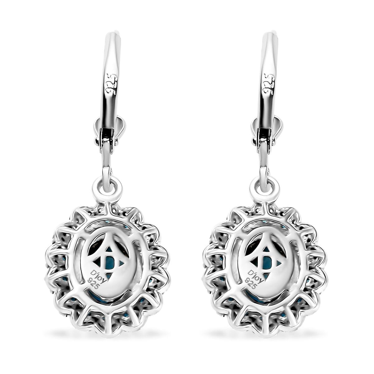 D’Joy Larimar and Multi Gemstone 3.40 ctw Ocean's Halo Earrings in Rhodium Over Sterling Silver image number 3