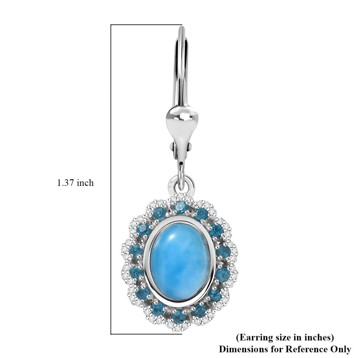 D’Joy Larimar and Multi Gemstone 3.40 ctw Ocean's Halo Earrings in Rhodium Over Sterling Silver image number 4