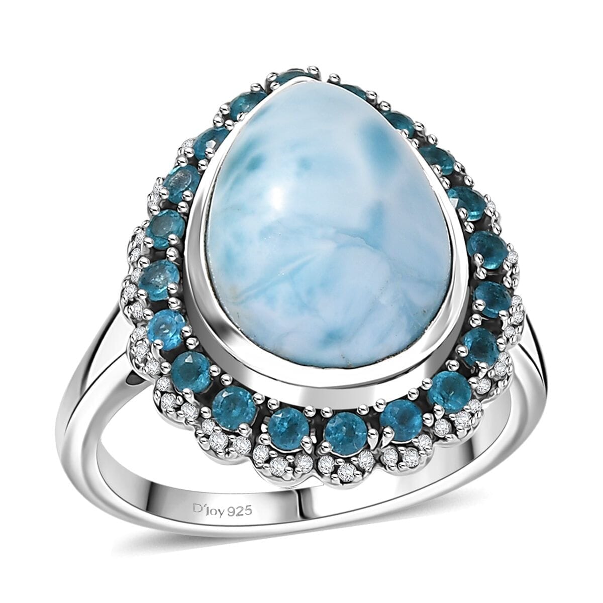 D’Joy Larimar and Multi Gemstone 6.90 ctw Ocean's Halo Ring in Rhodium Over Sterling Silver (Size 10.0) image number 0