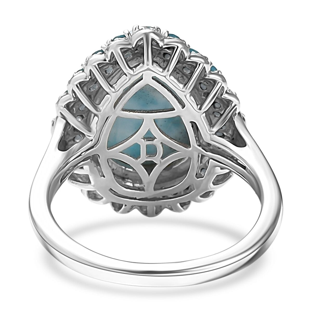 D’Joy Larimar and Multi Gemstone 6.90 ctw Ocean's Halo Ring in Rhodium Over Sterling Silver (Size 10.0) image number 4