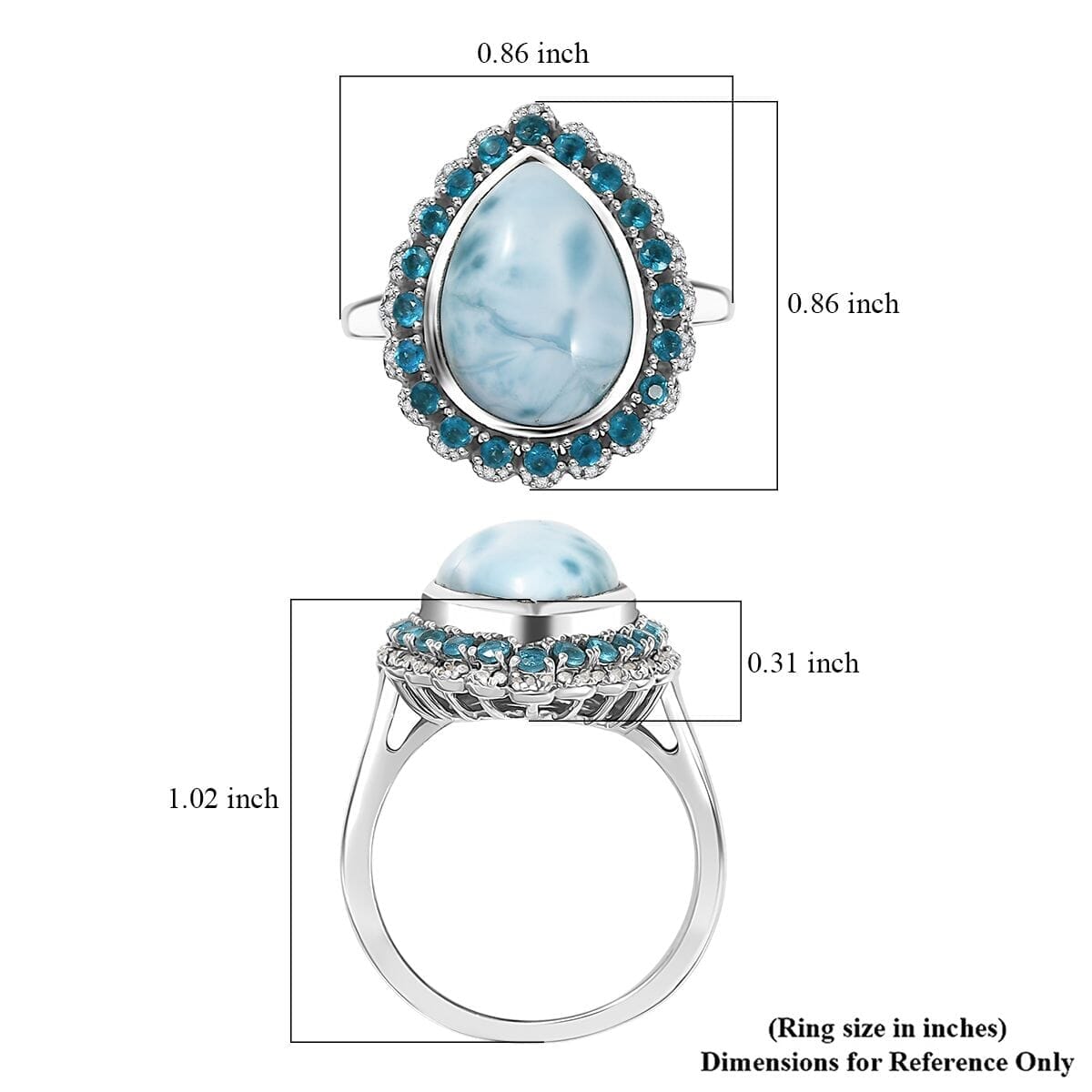 D’Joy Larimar and Multi Gemstone 6.90 ctw Ocean's Halo Ring in Rhodium Over Sterling Silver (Size 10.0) image number 5