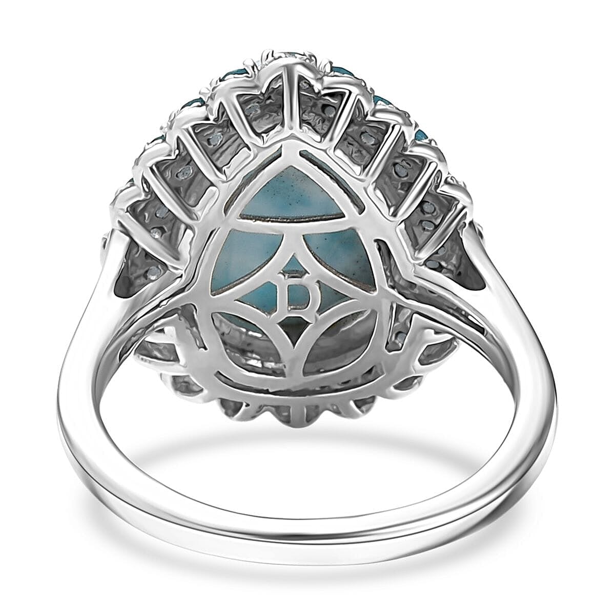 D'Joy Larimar and Multi Gemstone 6.90 ctw Ocean's Halo Ring in Rhodium Over Sterling Silver (Size 6.0) image number 4
