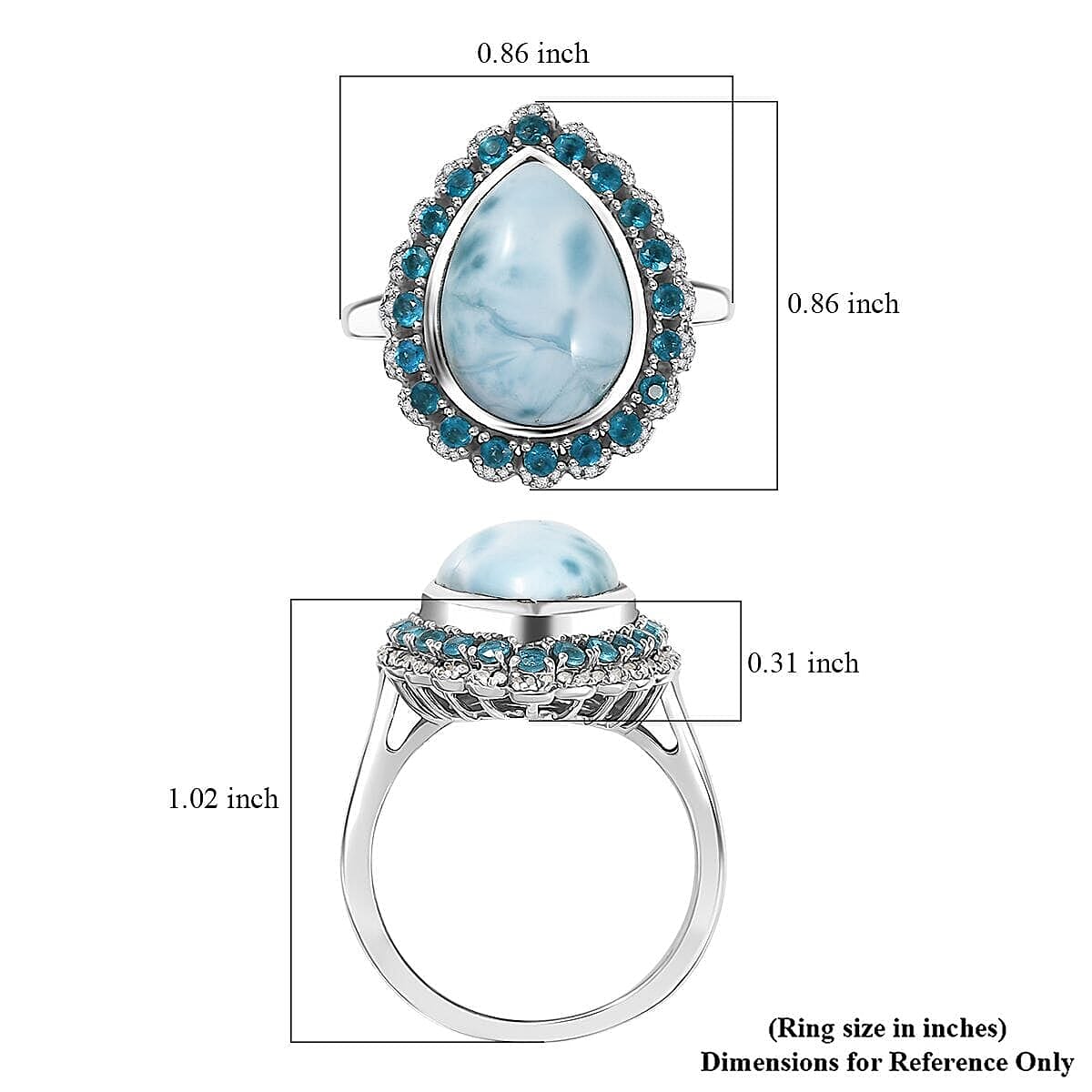 D'Joy Larimar and Multi Gemstone 6.90 ctw Ocean's Halo Ring in Rhodium Over Sterling Silver (Size 6.0) image number 5