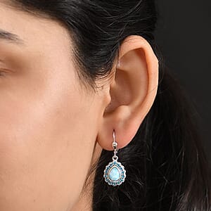 D'Joy Larimar and Multi Gemstone 3.85 ctw Ocean's Halo Earrings in Rhodium Over Sterling Silver