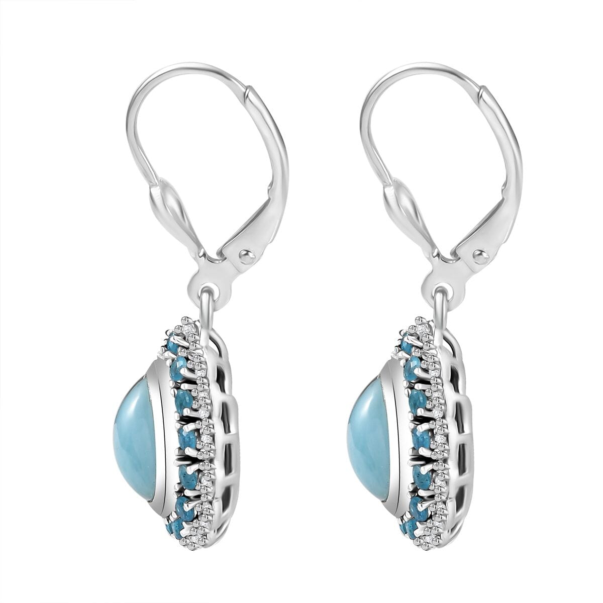D’Joy Larimar and Multi Gemstone 3.85 ctw Ocean's Halo Earrings in Rhodium Over Sterling Silver image number 4