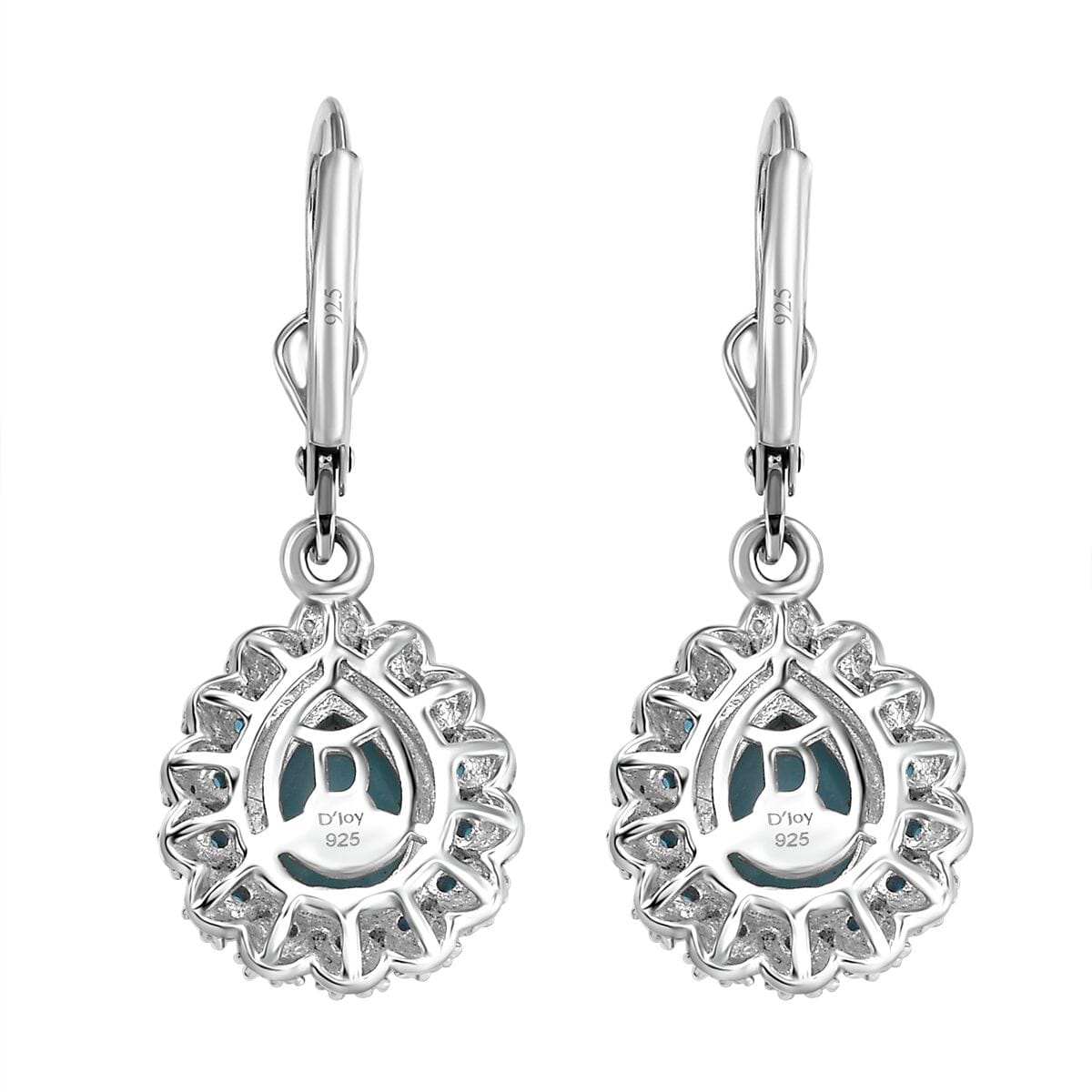 D’Joy Larimar and Multi Gemstone 3.85 ctw Ocean's Halo Earrings in Rhodium Over Sterling Silver image number 5