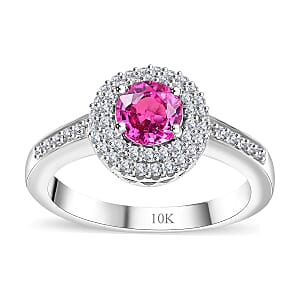 10K White Gold  AAA   Pink Sapphire ,  White Diamond  I2 Main Stone With Side Stone Ring ,(Size 8.5)  Gold Wt. 3.73 g 1.12 ctw