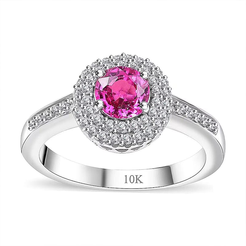 Certified & Appraised Luxoro 10K White Gold AAA Madagascar Pink Sapphire, Diamond G-H, I2 Ring (Size 5.0) 1.10 ctw