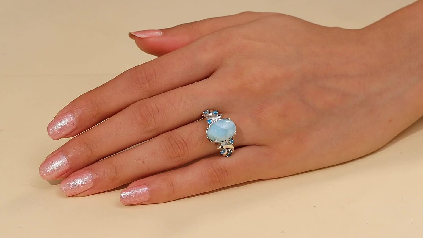 D’Joy Larimar, Multi Gemstone Ring in Rhodium Over Sterling Silver (Size 10.0) 7.35 ctw