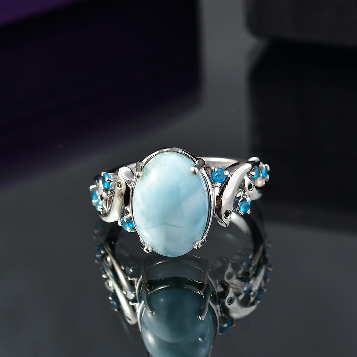 D’Joy Larimar and Multi Gemstone 7.35 ctw Ocean’s Joy Whispering Ring in Rhodium Over Sterling Silver (Size 10.0) image number 1