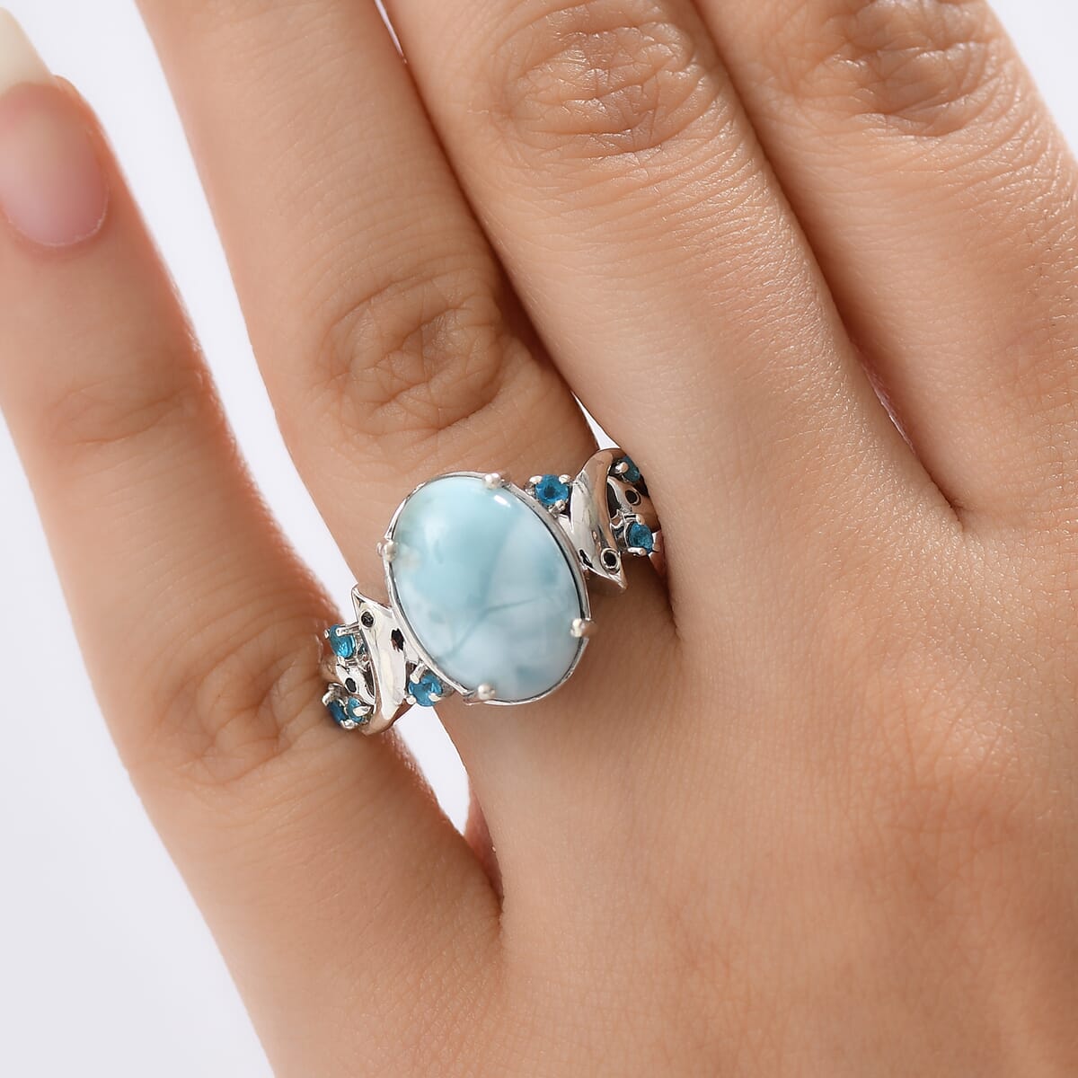D’Joy Larimar and Multi Gemstone 7.35 ctw Ocean’s Joy Whispering Ring in Rhodium Over Sterling Silver (Size 10.0) image number 2