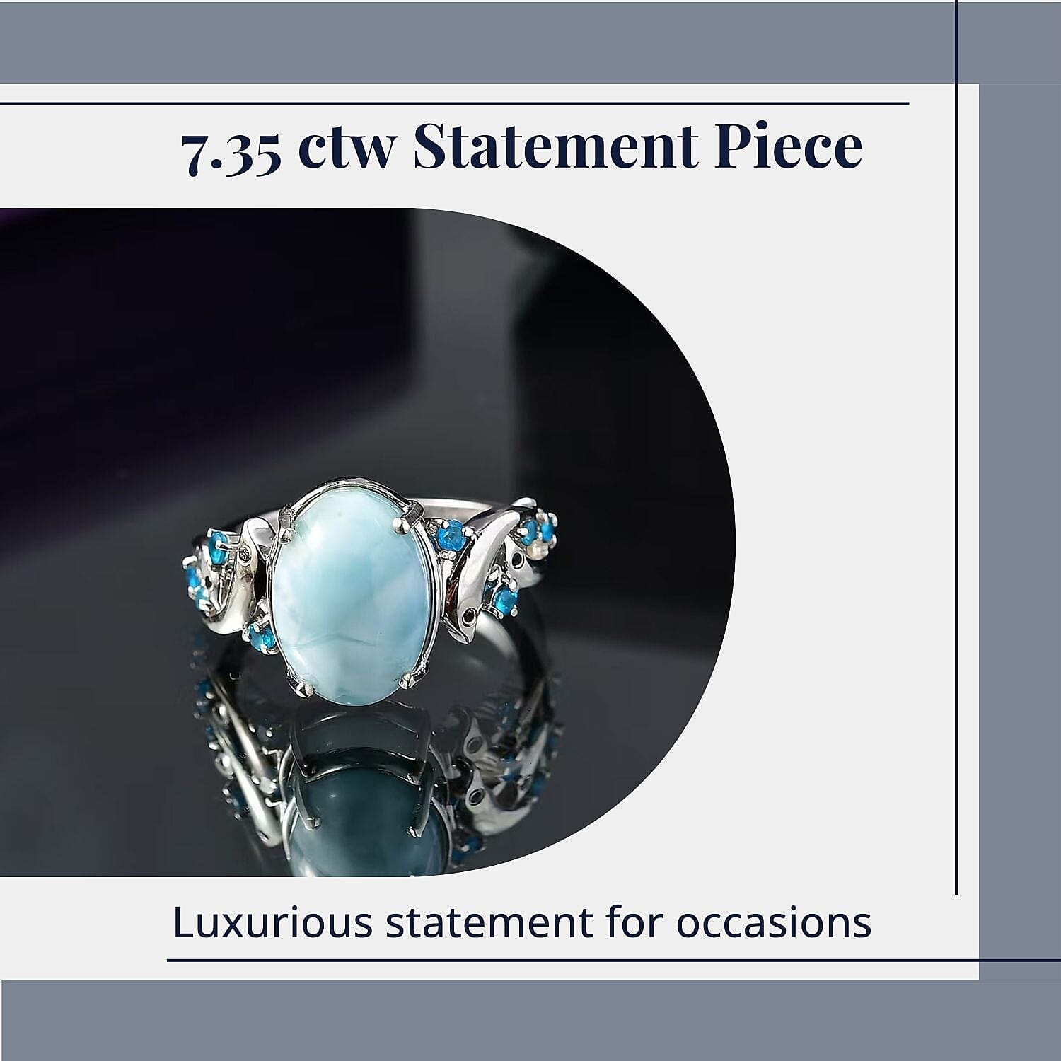 D'Joy Larimar and Multi Gemstone 7.35 ctw Ocean’s Joy Whispering Ring in Rhodium Over Sterling Silver (Size 10.0)