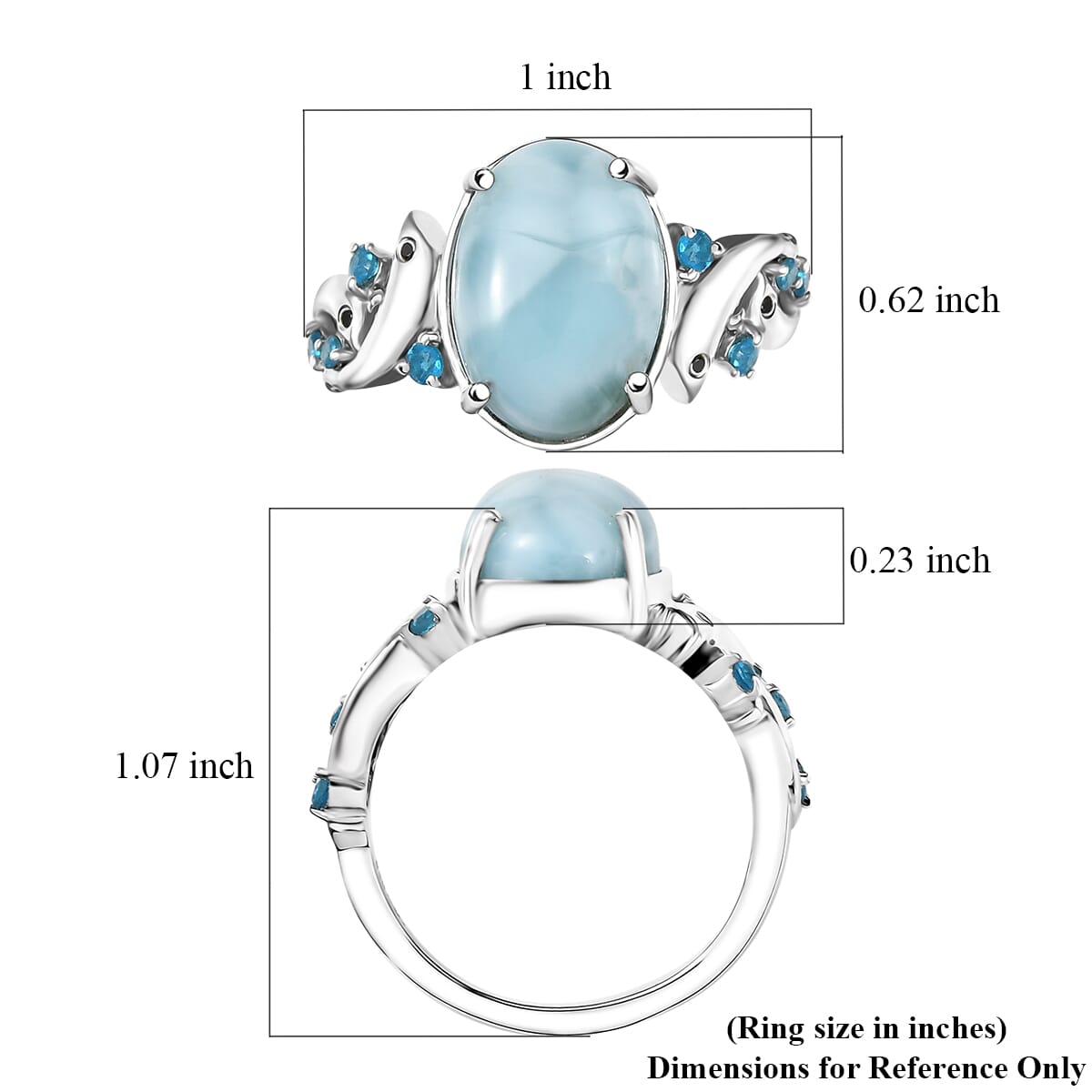 D’Joy Larimar and Multi Gemstone 7.35 ctw Ocean’s Joy Whispering Ring in Rhodium Over Sterling Silver (Size 10.0) image number 5