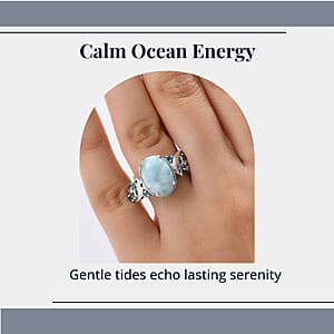 D'Joy Larimar and Multi Gemstone 7.35 ctw Ocean&rsquo;s Joy Whispering Ring in Rhodium Over Sterling Silver (Size 7.0)