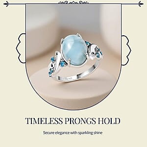 D'Joy Larimar and Multi Gemstone 7.35 ctw Ocean&rsquo;s Joy Whispering Ring in Rhodium Over Sterling Silver (Size 7.0)