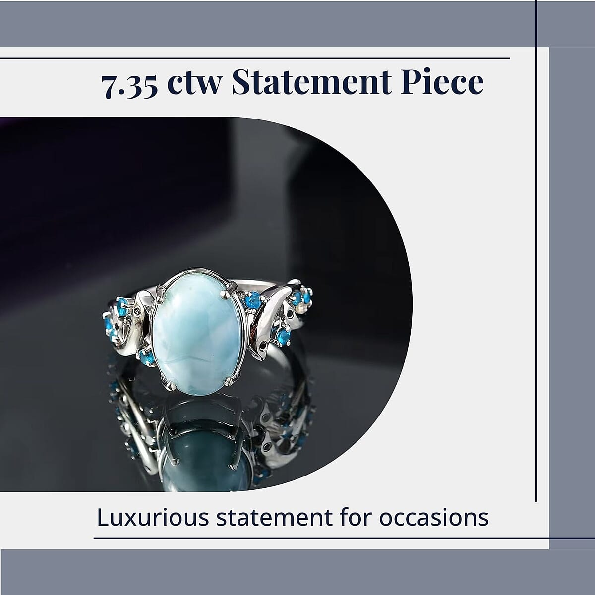 D'Joy Larimar and Multi Gemstone 7.35 ctw Ocean&rsquo;s Joy Whispering Ring in Rhodium Over Sterling Silver (Size 7.0) image number 4