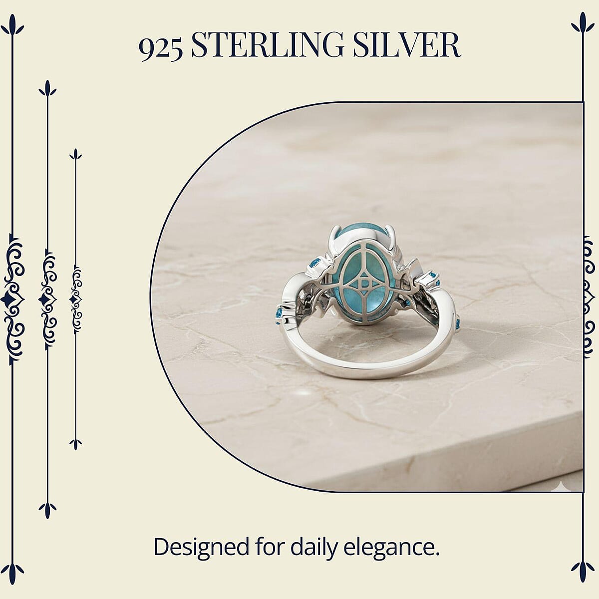 D'Joy Larimar and Multi Gemstone 7.35 ctw Ocean&rsquo;s Joy Whispering Ring in Rhodium Over Sterling Silver (Size 7.0) image number 5