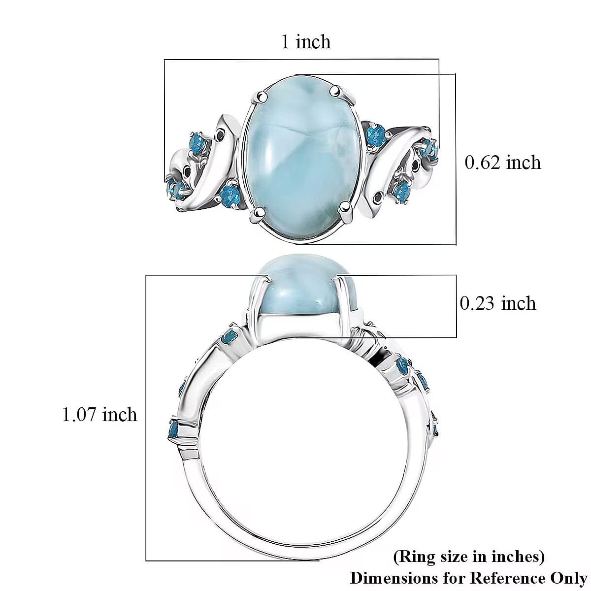 D'Joy Larimar and Multi Gemstone 7.35 ctw Ocean&rsquo;s Joy Whispering Ring in Rhodium Over Sterling Silver (Size 7.0) image number 6