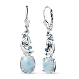 D’Joy Larimar and Multi Gemstone 7.40 ctw Ocean’s Joy Earrings in Rhodium Over Sterling Silver